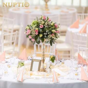 Nuptio Vases for Centerpieces 2 Pcs Gold Vases Wedding Centerpieces for Tables Versatile Metal Flowe...