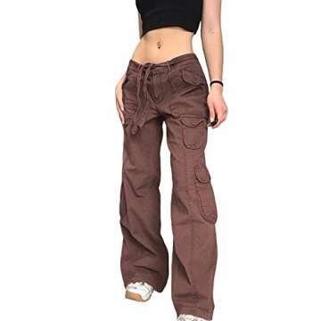 NINGJING Women Y2K E-Girl Streetwear High Waisted Cargo Pants Wide Leg Denim Jeans Straight Casual L...