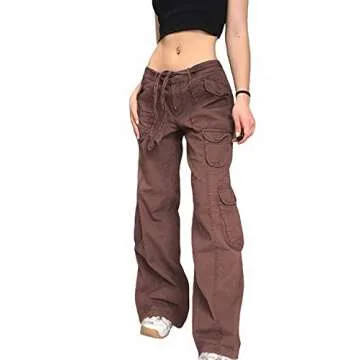 NINGJING Women Y2K E-Girl Streetwear High Waisted Cargo Pants Wide Leg Denim Jeans Straight Casual L...
