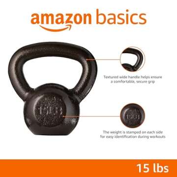 Amazon Basics Cast Iron Kettlebell, 15 Pounds, Black