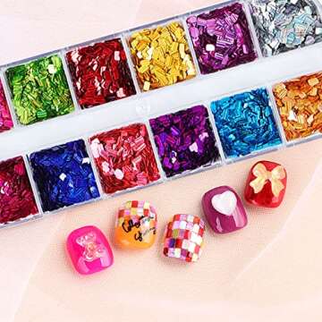 Square Glitter Nail Art Sequins, 12 Colors Rectangle Glitters Flakes Design, Holographic 3D Sparkly ...