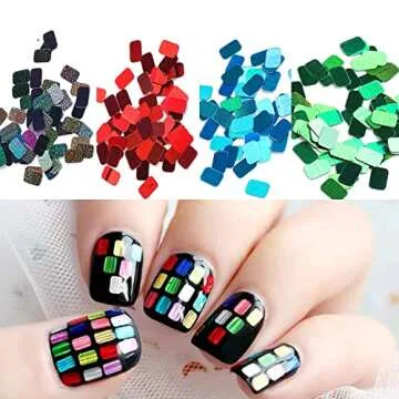 Square Glitter Nail Art Sequins, 12 Colors Rectangle Glitters Flakes Design, Holographic 3D Sparkly Acrylic Nails Supplies for Women Girls Manicure Powder Charms Decorations, DIY Shiny Nail Art Tips