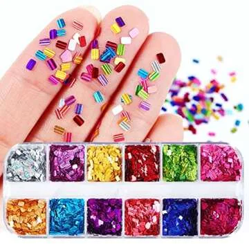 Square Glitter Nail Art Sequins, 12 Colors Rectangle Glitters Flakes Design, Holographic 3D Sparkly Acrylic Nails Supplies for Women Girls Manicure Powder Charms Decorations, DIY Shiny Nail Art Tips