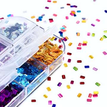Square Glitter Nail Art Sequins, 12 Colors Rectangle Glitters Flakes Design, Holographic 3D Sparkly Acrylic Nails Supplies for Women Girls Manicure Powder Charms Decorations, DIY Shiny Nail Art Tips