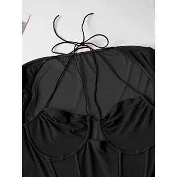 SOFIA'S CHOICE Women's Mesh Long Sleeve Crop Top Tie Back Asymmetrical Halter Cami Black Medium