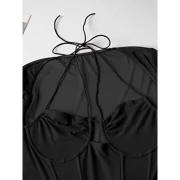 SOFIA'S CHOICE Women's Mesh Long Sleeve Crop Top Tie Back Asymmetrical Halter Cami Black Medium