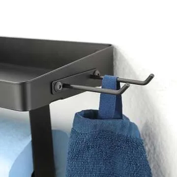 ZUNTO Garage Paper Towel Holder with Shelf, Black Stainless Steel Paper Towel Rack with Hooks, Wall Mount Paper Towel Holder for Kitchen, Garage Organization and Storage