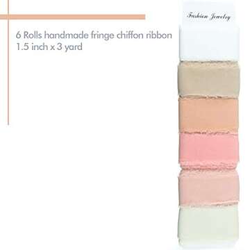 6 Rolls Handmade Fringe Chiffon Silk Ribbon 1.5" x 3 Yd Colorful Ribbon for Wedding Invitations, Bri...