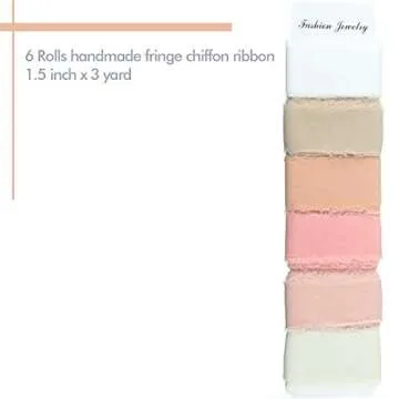 6 Rolls Handmade Fringe Chiffon Silk Ribbon 1.5" x 3 Yd Colorful Ribbon for Wedding Invitations, Bri...