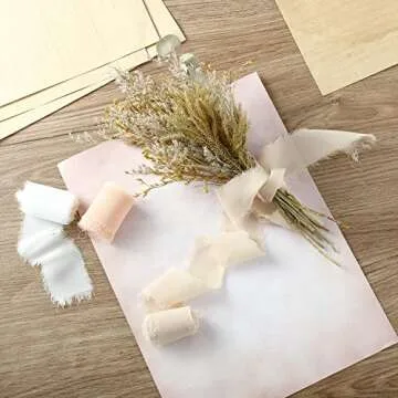 6 Rolls Handmade Fringe Chiffon Silk Ribbon 1.5" x 3 Yd Colorful Ribbon for Wedding Invitations, Bridal Bouquets, Gifts Wrapping, DIY Crafts(Nude Pink Set)