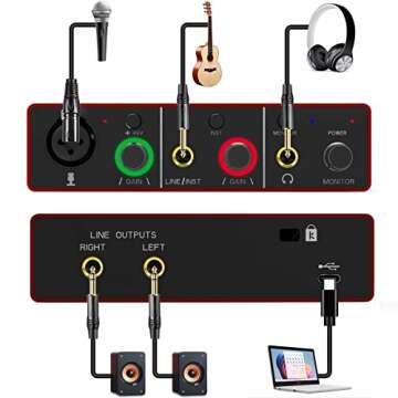Professional WRUGSTE USB Audio Interface with 48V Phantom Power - Ideal for Musicians and Podcasters