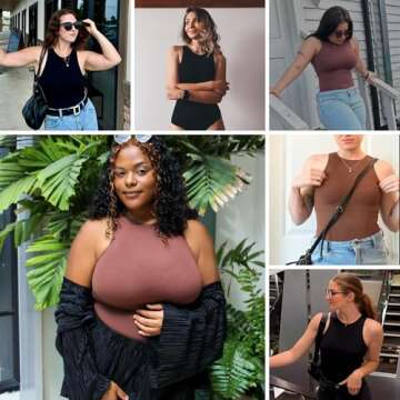 Soo slick Bodysuit for Women Tummy Control - Shapewear Racerback Top Clothing Seamless Body Sculpting Shaper High Neck - Brown XS/S