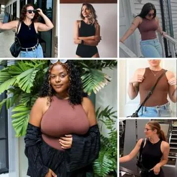 Soo slick Bodysuit for Women Tummy Control - Shapewear Racerback Top Clothing Seamless Body Sculpting Shaper High Neck - Brown XS/S