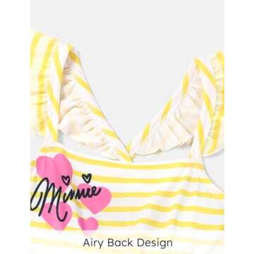 Disney Minnie Mouse Toddler Girl Dress Ruffle Sleeve Stripe Sundress Back Cross Straps Summer Outfit Birthday Party Holiday Clothes Yellow 4-5T