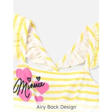 Disney Minnie Mouse Toddler Girl Dress Ruffle Sleeve Stripe Sundress Back Cross Straps Summer Outfit Birthday Party Holiday Clothes Yellow 4-5T