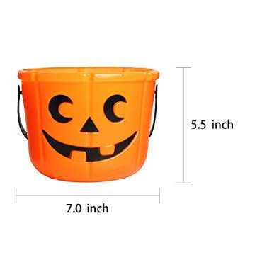 KEPATO Halloween Pumpkin Candy Bucket, 3 Pack Large Plastic Trick or Treat Basket for Kids, Portable...