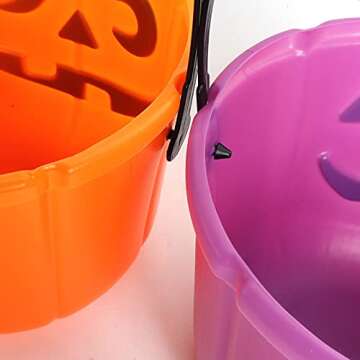 KEPATO Halloween Pumpkin Candy Bucket, 3 Pack Large Plastic Trick or Treat Basket for Kids, Portable Halloween Candy Pumpkin Pails for Halloween Party Decor Favors