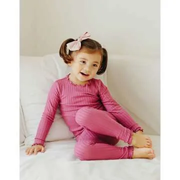 VAENAIT BABY Infant Toddler Kids Long Sleeve Modal Sleepwear Pajamas 2pcs Set Shirring Purplepink M