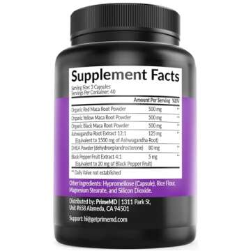 6-in-1 Organic Maca Root Ashwagandha Capsules 1710mg with DHEA and Black Pepper Fruit Extract - Maca...