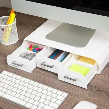 Mind Reader PC, Laptop, IMAC Monitor Stand and Desk Organizer, White