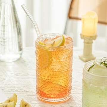 13 Oz Cocktail Glasses Hobnail Drinking Glasses Unique Vintage Bubble Cocktails - Set of 4 Old Fashioned Embossed Glassware Cups for Beverage, Water, Wine, Beer, Juice, Mixed Drinkware