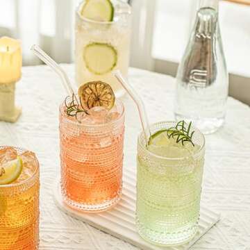 13 Oz Cocktail Glasses Hobnail Drinking Glasses Unique Vintage Bubble Cocktails - Set of 4 Old Fashioned Embossed Glassware Cups for Beverage, Water, Wine, Beer, Juice, Mixed Drinkware