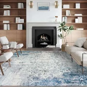 ReaLife Machine Washable Area Rug - Living Room Bedroom Bathroom Kitchen Entryway Office - Padded Low Pile Stain Resistant Premium - Boho Vintage Bohemian - Blair - Grey 5' x 7'