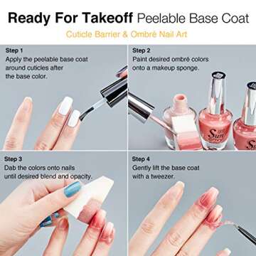 UNT Ready For Peel Off Takeoff Peelable Base Coat Nail Polish & 2 Nail Polishes, 4 Packs 0.5Oz /15ml No Latex Cuticle Barrier, Non-glue Based Nail Tape for Pregnant Woman & Children