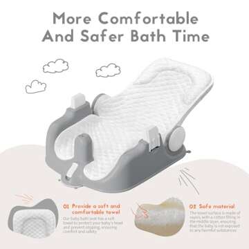 BabyBond Baby Bath Seat with Sitting & Lying 2 Modes, 3-Speed Adjustment, Powerful Suction Cups, Infant Bathtub Chair with Soft and Comfortable Towel, Folding and Hanging