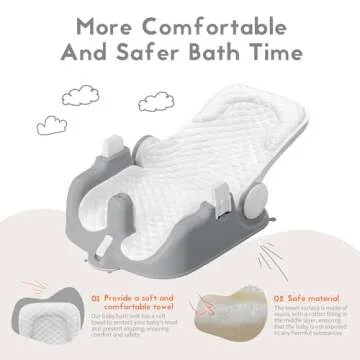 BabyBond Baby Bath Seat with Sitting & Lying 2 Modes, 3-Speed Adjustment, Powerful Suction Cups, Infant Bathtub Chair with Soft and Comfortable Towel, Folding and Hanging