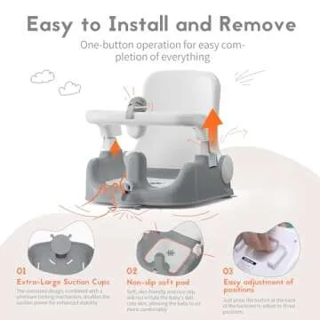BabyBond Baby Bath Seat with Sitting & Lying 2 Modes, 3-Speed Adjustment, Powerful Suction Cups, Infant Bathtub Chair with Soft and Comfortable Towel, Folding and Hanging
