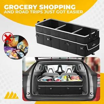 Integral Premium Trunk Organizer with Reusable Shopping Bags and Cooler – Collapsible Storage Cont...