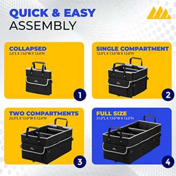Integral Premium Trunk Organizer with Reusable Shopping Bags and Cooler – Collapsible Storage Container with Insulated Leakproof Cooler Bag, Non Slip Bottom, and Adjustable Securing Straps