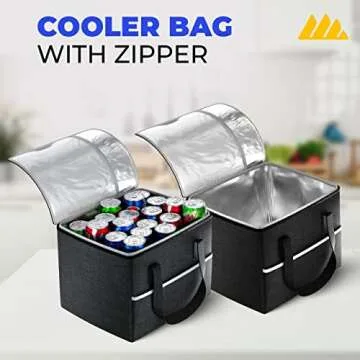 Integral Premium Trunk Organizer with Reusable Shopping Bags and Cooler – Collapsible Storage Container with Insulated Leakproof Cooler Bag, Non Slip Bottom, and Adjustable Securing Straps