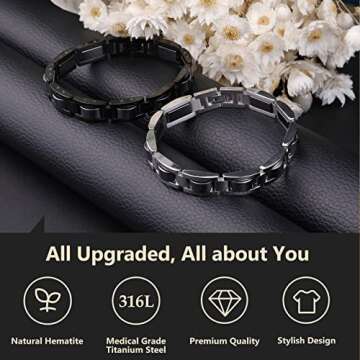 Feraco Mens Magnetic Bracelets, Classic Balck Titanium Stainless Steel Bracelet with Natural Hematit...