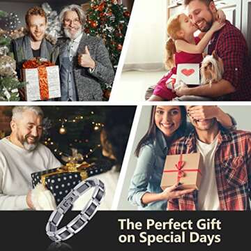 Feraco Mens Magnetic Bracelets, Classic Balck Titanium Stainless Steel Bracelet with Natural Hematite Magnet Stones,Men's Jewelry Gifts, 8.66 inch