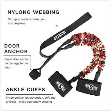 INNSTAR Booty Resistance Band Glute Cord Cable Machine for Hip Home Workout Cable Kickbacks with Instructions & Carry Bag 50 LBS