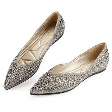 Elegant Comfortable Ballet Flats for Women with Rhinestones and Memory Foam