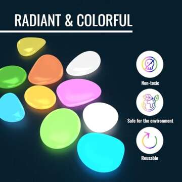 Graham Products 190 Pieces Glow in The Dark Rocks | Indoor & Outdoor Use - Garden, Fish Tank Pebbles, Planter, Walkway Decoration & More | for Kids Aged 6 & Up | Powered by Sunlight - Multi-Colored