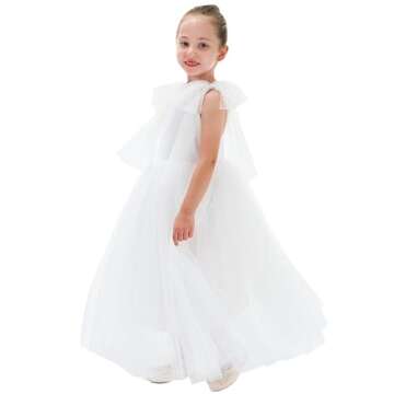 2Bunnies Girl Toddler Bow Tie Spaghetti Strap Embroidered Square Neck Tulle Flower Girl Dress (Polka Dot White, 7/8)