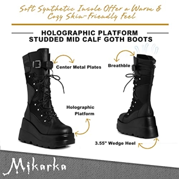 Mikarka Holographic Platform Combat Boots for Women