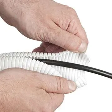 D-Line White 43in Cable Sleeve, Flexible Wire Protector Tubing, Split Electrical Conduit, Plastic PC Cable Management Tube, Cord Sheath, TV Loom Tubing - 1.26in Diameter, 43-inch Length