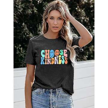 Kind Shirt Women Kindness Teacher T Shirt Back to School Shirts Cute Graphic Blessed Shirt Short Sleeve Tee Tops Dark Grey