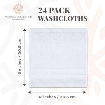 Wealuxe White Washcloths for Body and Face Towel, Cotton Wash Cloths Bulk 24 Pack, Flannel Spa Fingertip Wash Clothes 12x12 Inch, Soft Absorbent Gym Towels
