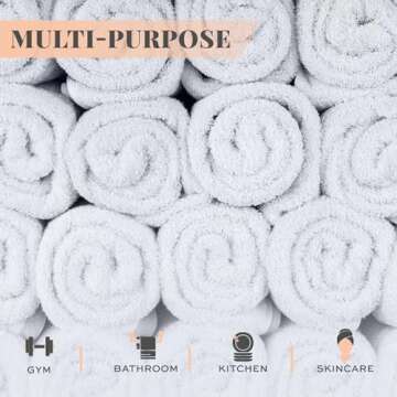 Wealuxe White Washcloths for Body and Face Towel, Cotton Wash Cloths Bulk 24 Pack, Flannel Spa Fingertip Wash Clothes 12x12 Inch, Soft Absorbent Gym Towels