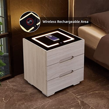 OLD CAPTAIN Modern Nightstand with LED Lights & Charging