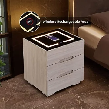 OLD CAPTAIN Modern Nightstand with LED Lights & Charging