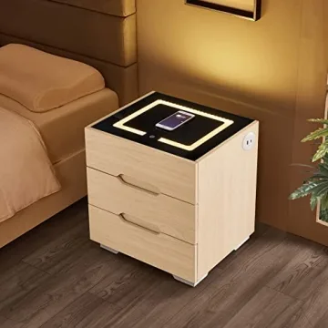 OLD CAPTAIN Modern Nightstand with LED Lights & Charging