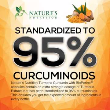 Turmeric Curcumin Supplement with BioPerine 95% Curcuminoids 2600mg with Black Pepper for Best Absorption, Bottled in USA, Best Natural Vegan Joint Support, Nature's Non-GMO Tumeric - 180 Capsules