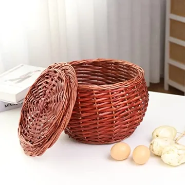 Wicker Storage Basket with Lid for Food Organizing